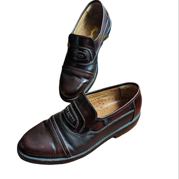 Vintage SANTONI Mens 5.5 UK Penny Loafers Oxblood Burgundy Leather Italy 3313 KK